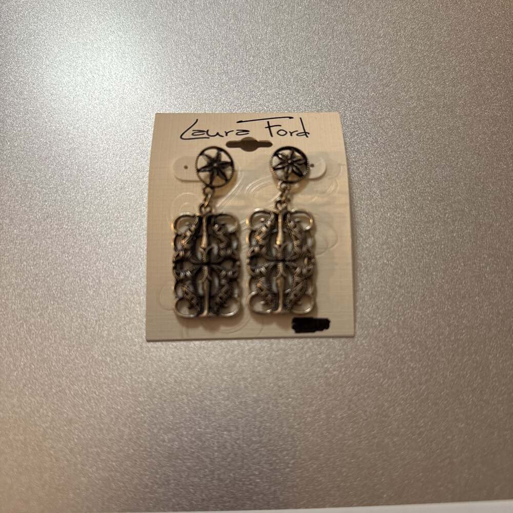 Vintage Sterling Silver Filigree Cross Dangle Earrings